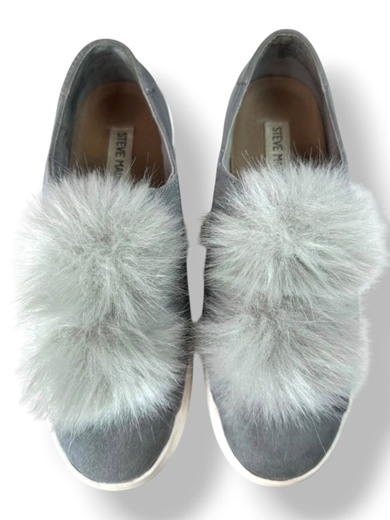 Steve Madden Bryanne Pom Pom Platform Sneakers Faux Fur Gray Size 7.5 - Picture 7 of 12